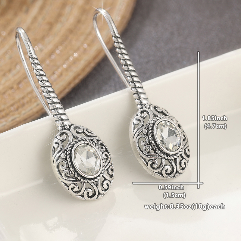 Retro Hand-Carved Patterned Oval Pendant Earrings